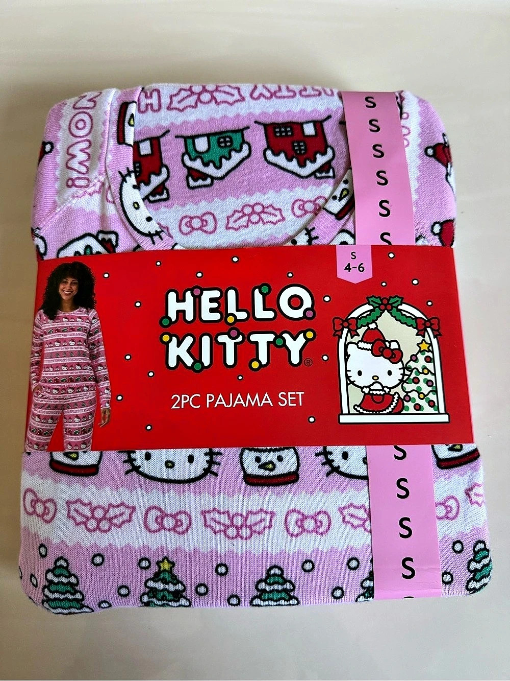 New Hello Kitty Christmas 2PC Pajama Set Pink Small (4-6)